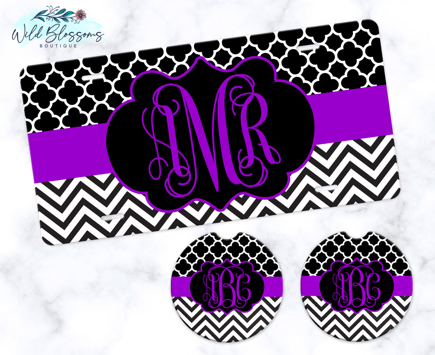 Black And Purple Monogram License Plate