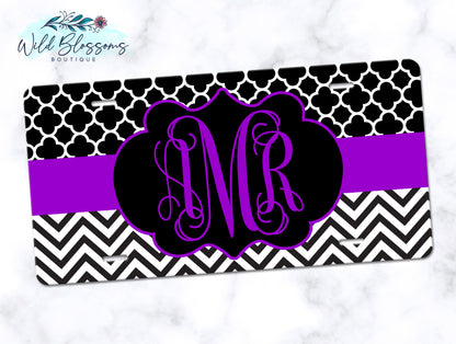 Black And Purple Monogram License Plate