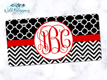 Black And Red Monogram License Plate