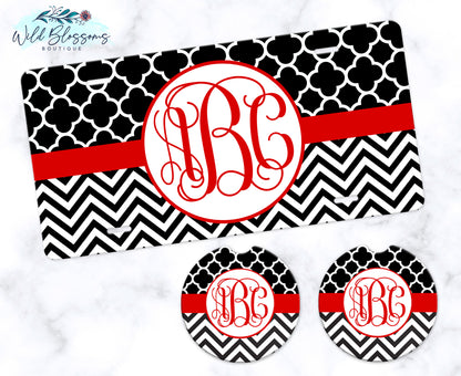 Black And Red Monogram Car Coasters