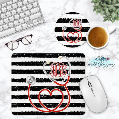 Black And White Striped Red Stethoscope Pesonalized Phone Stand