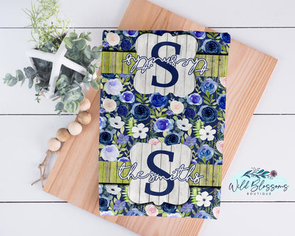Blue Floral Personalized Kitchen Towel