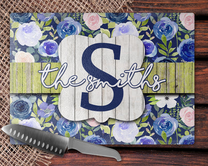 Blue Floral Personalized Kitchen Towel