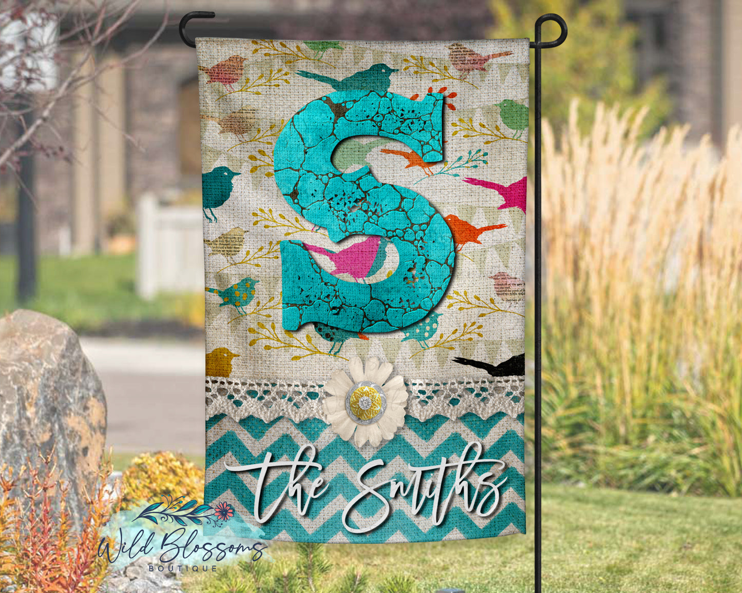 Boho Colorful Bird Personalized Garden Flag