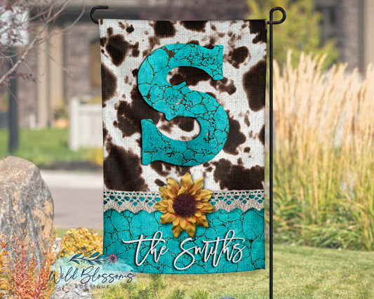 Boho Cow Print Personalized Garden Flag