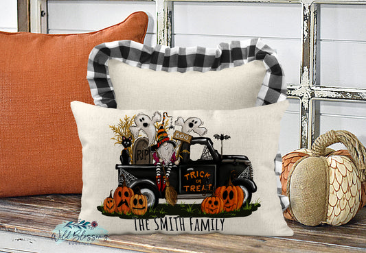 Halloween Boo Gnome Truck Personalized Lumbar Pillow