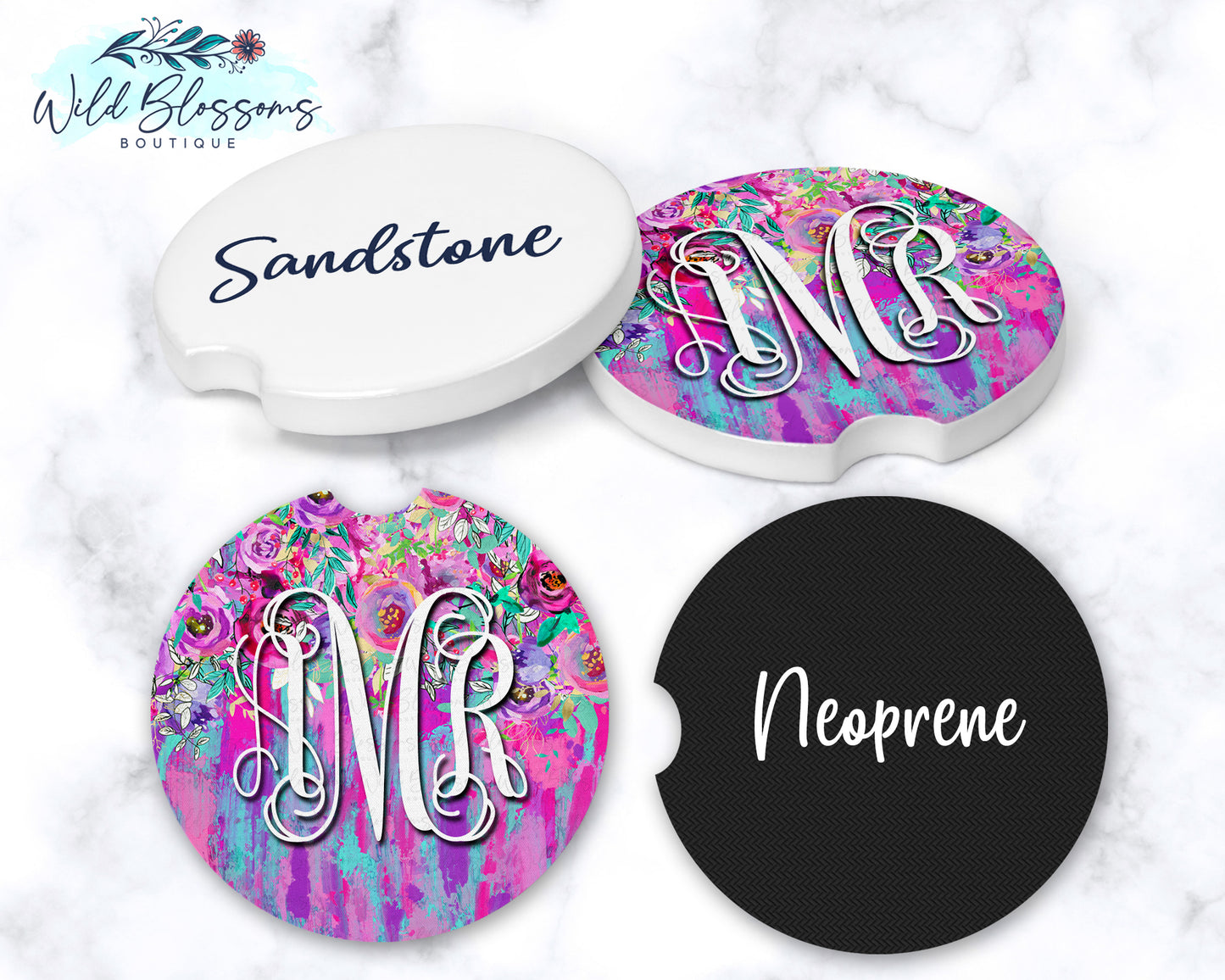 Bright Acrylic Floral Personalized Car Coasters
