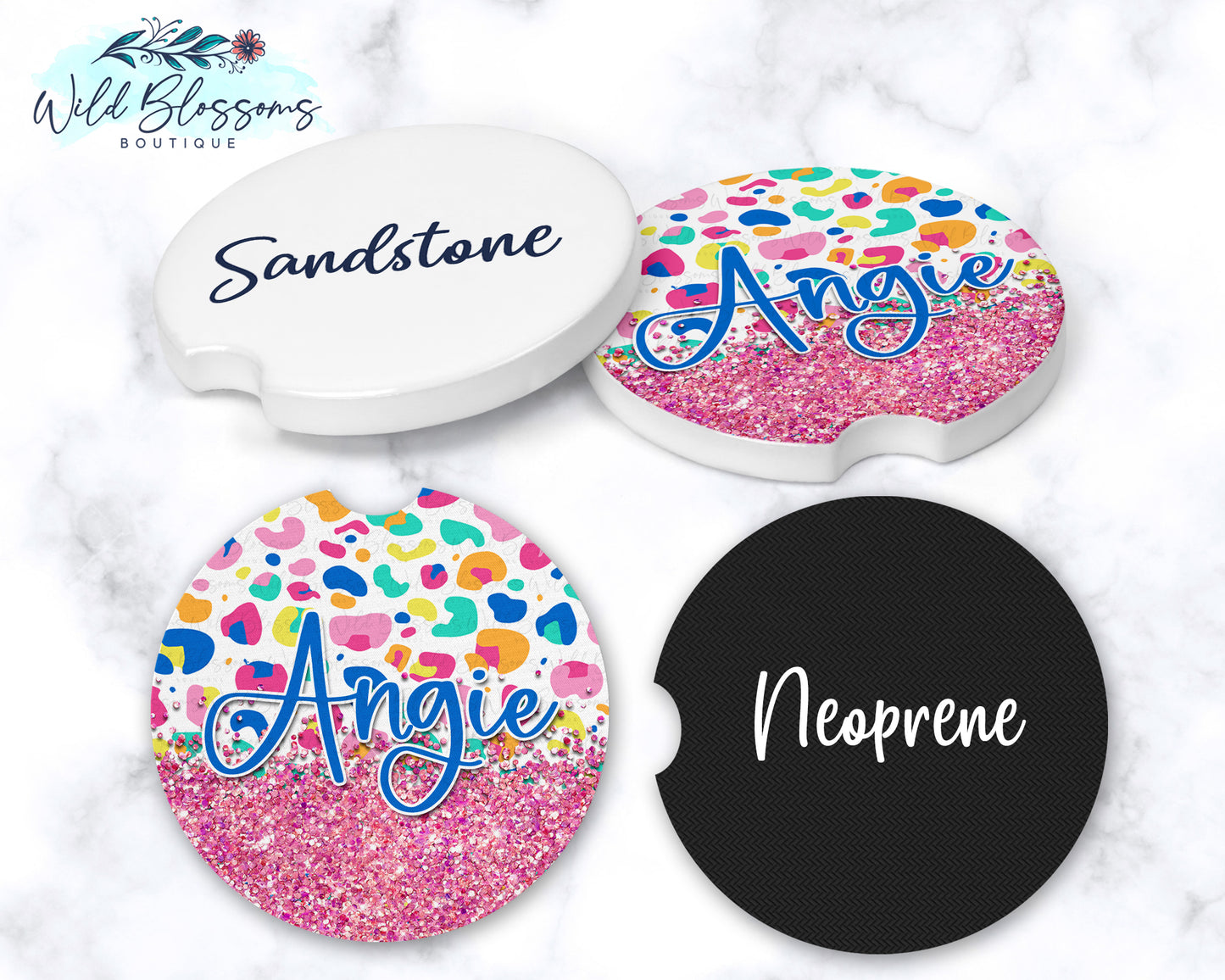 Colorful Leopard Print Car Coasters
