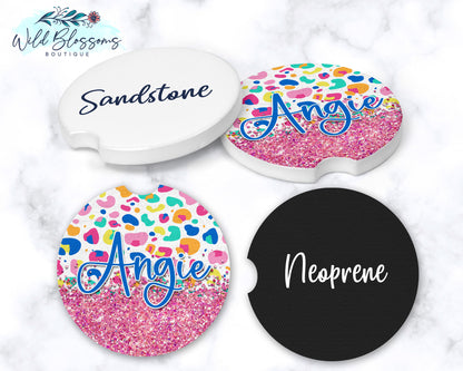 Colorful Leopard Print Car Coasters