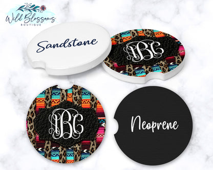 Serape And Leopard Striped Car Coasters