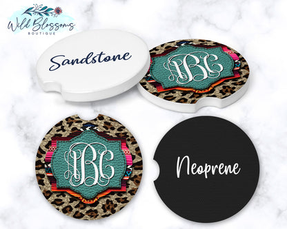 Leopard And Serape Print Car Coasters