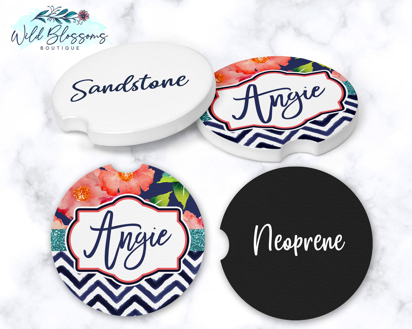 Navy Floral Car Coasters
