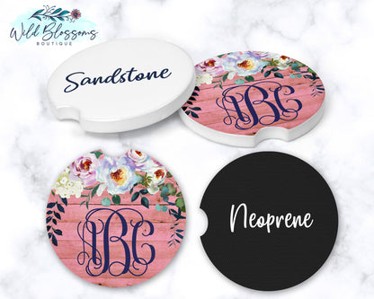 Pink Wooden Peony Car Coasters