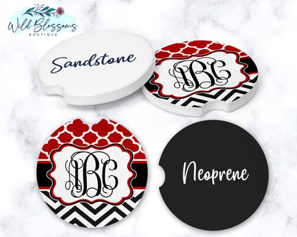 Red And Black Monogram Car Coasters