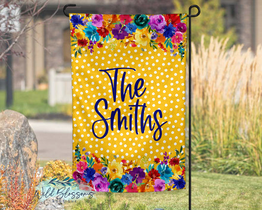 Bright Mustard Floral Personalized Garden Flag
