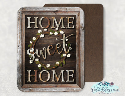 Home Sweet Home Cotton Wreath Faux Frame Sign | Rustic Farmhouse Decor