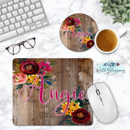 Brown Wooden Floral Personalized Phone Stand