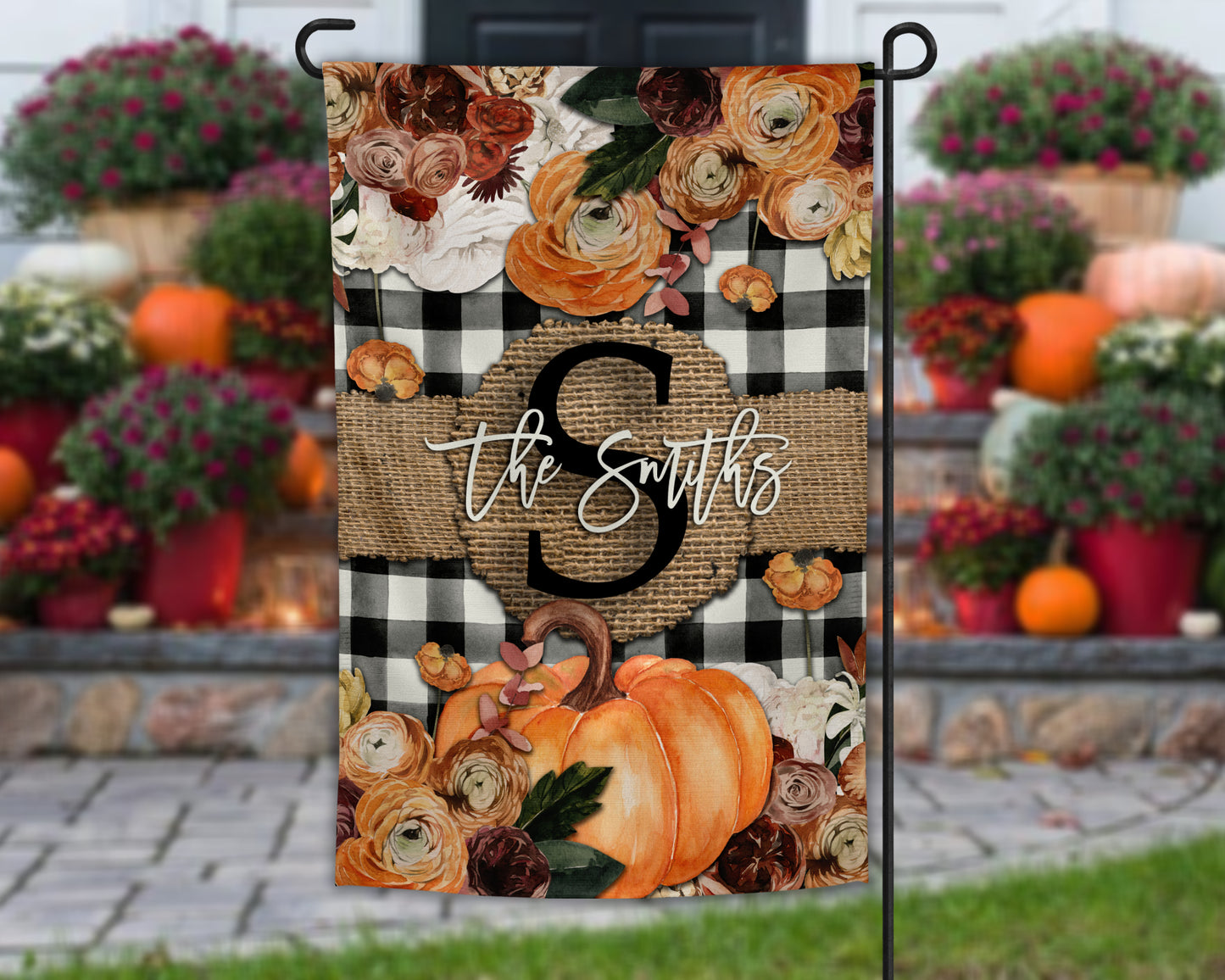 Buffalo Plaid Burlap Fall Floral Kitchen Towel