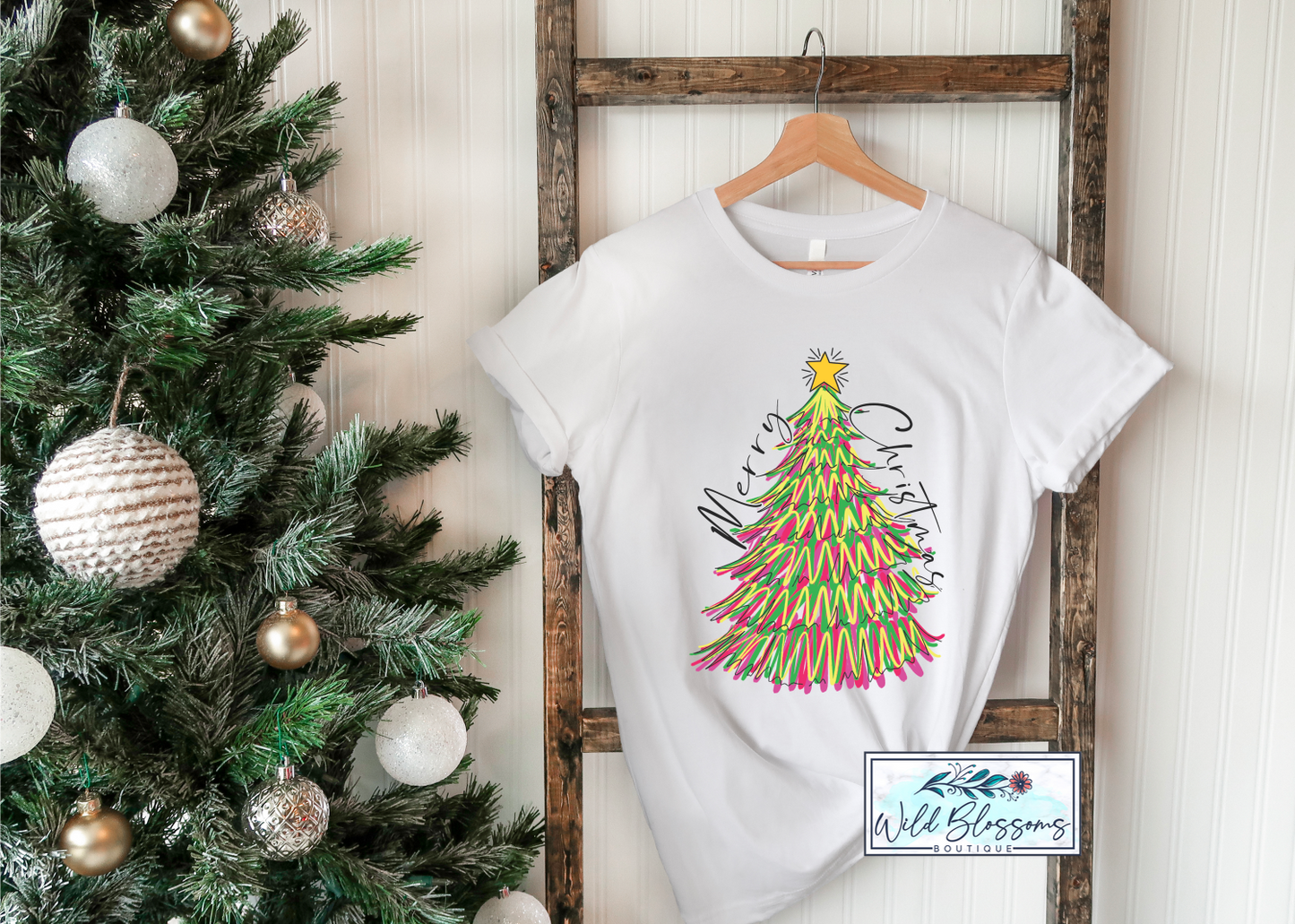 Bright Merry Christmas Tree Graphic Tee