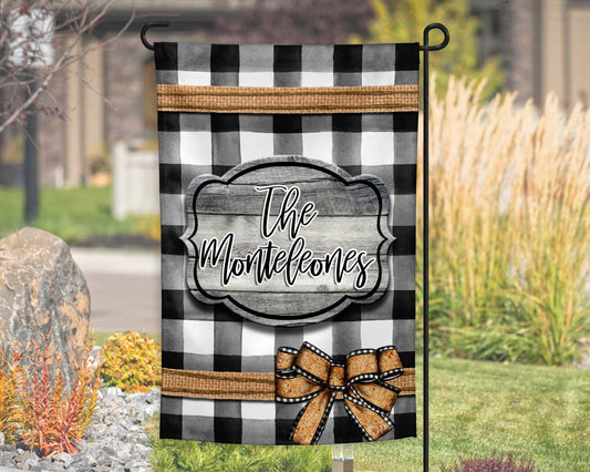 Buffalo Plaid Burlap Bow Garden Flag