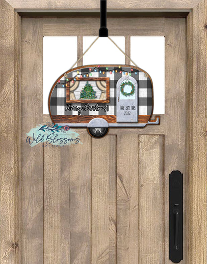Buffalo Plaid Merry Christmas Camper Door Hanger