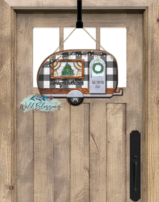 Buffalo Plaid Merry Christmas Camper Door Hanger