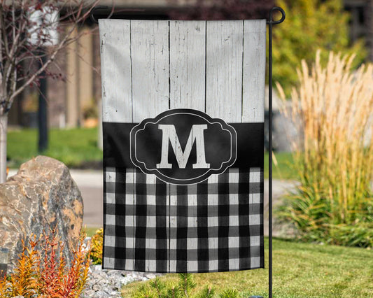 Buffalo Plaid Wooden Monogram Garden Flag