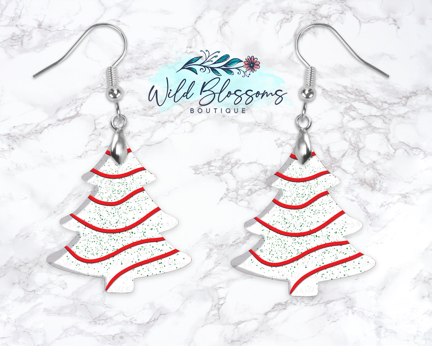 White Christmas Tree Drop Earrings