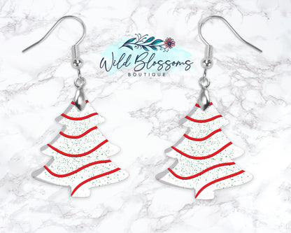White Christmas Tree Drop Earrings