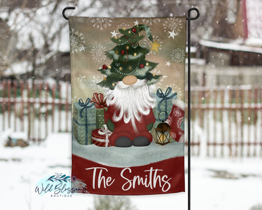 Christmas Tree Gnome Garden Flag