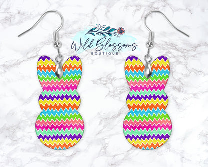 Colorful Chevron Easter Bunny Drop Earrings