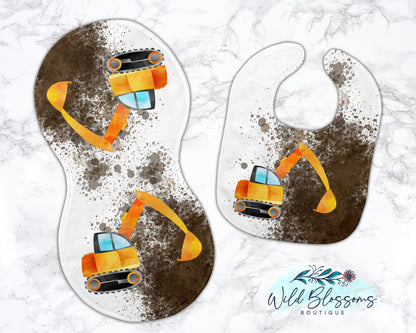 Construction Baby Bib And Burp Cloth Set