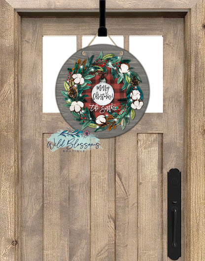 Cotton And Buffalo Plaid Christmas Wreath Round Door Hanger