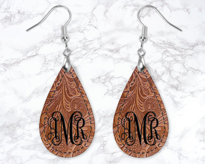 Embossed Leather Look Drop Earrings