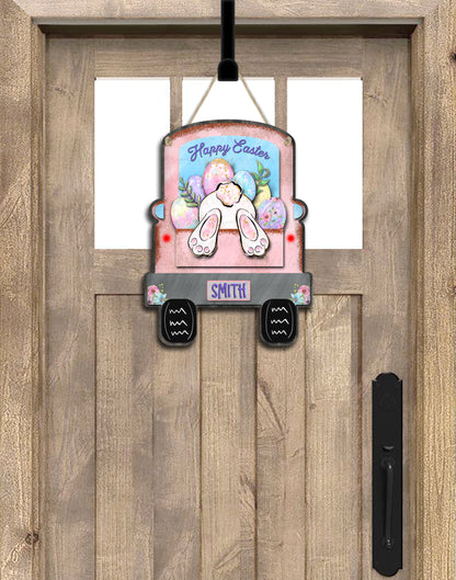 Easter Bunny Vintage Truck Personalized Door Hanger