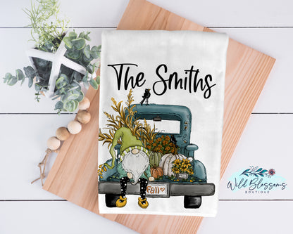Fall Gnome Pumpkin Truck Kitchen Towel