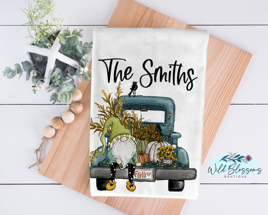 Fall Gnome Pumpkin Truck Kitchen Towel