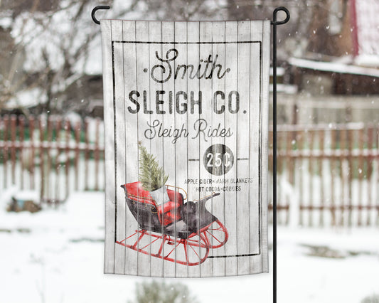 Family Name Sleigh Company Garden Flag