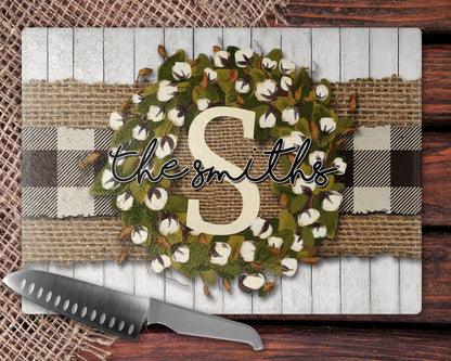 Farmhouse Buffalo Plaid Cotton Wreath Kitchen Towel
