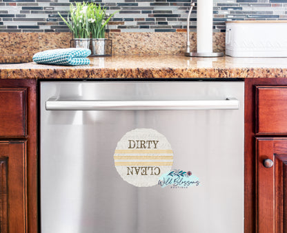 Farmhouse Grain Sack Ticking Clean / Dirty Dishwasher Magnet