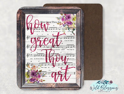 How Great Thou Art Faux Frame Hymnal Sign | Floral Christian Farmhouse Decor