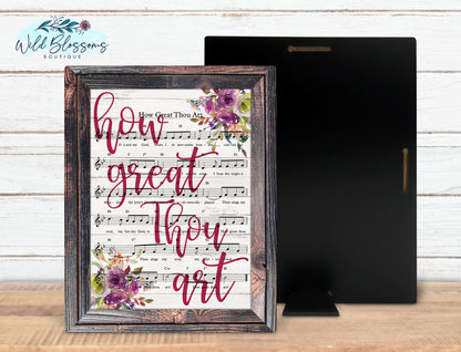 How Great Thou Art Faux Frame Hymnal Sign | Floral Christian Farmhouse Decor