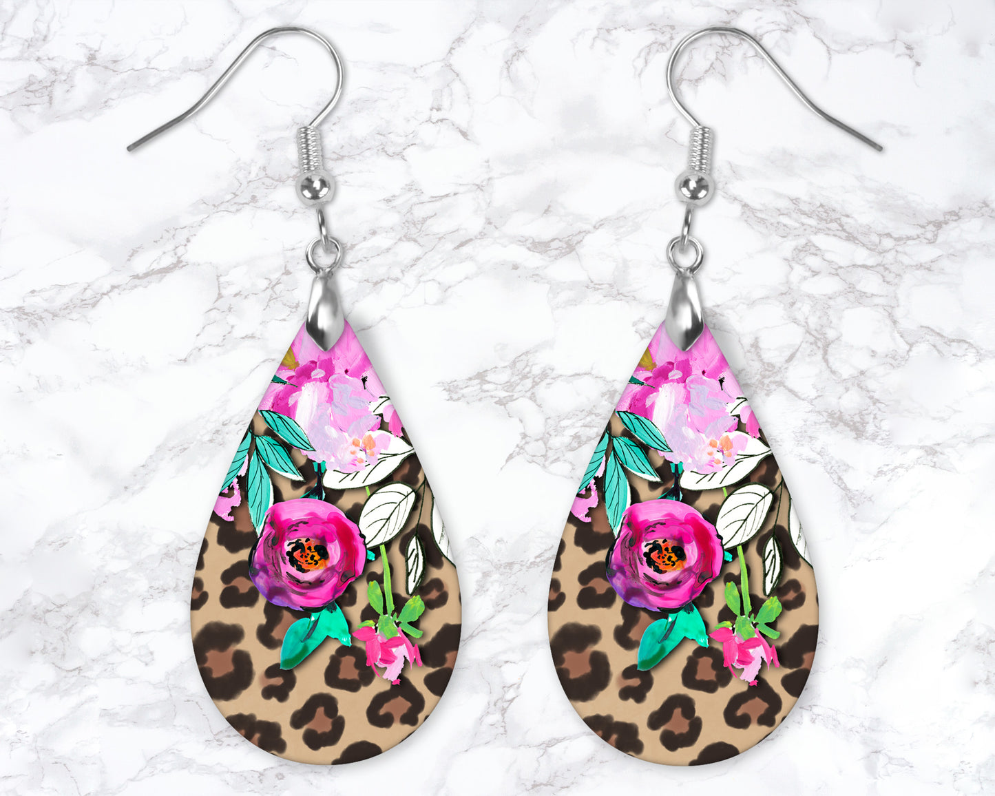 Floral Leopard Print Drop Earrings