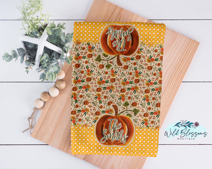 Fall Floral Pumpkin and Polka Dot Kitchen Towel