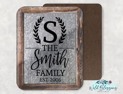 Personalized Galvanized Faux Frame Family Name Sign | Rustic Farmhouse Decor