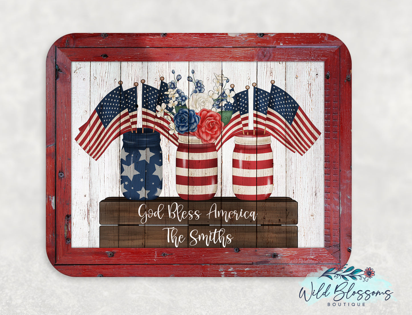 Wooden Framed God Bless America Mason Jar Sign