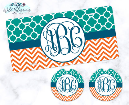 Green And Orange Monogram License Plate