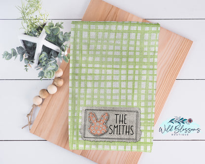 Green Buffalo Plaid Easter Bunny Kitchen Towel