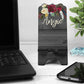 Wooden Grey And Red Floral Personalized Mouse Pad And Coaster Desk Set