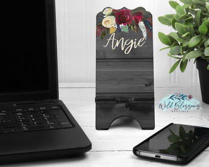 Wooden Grey And Red Floral Personalized Mouse Pad And Coaster Desk Set